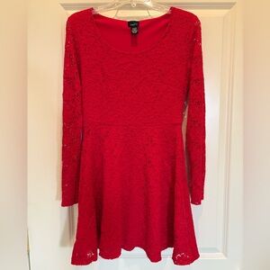 Adorable Red Lace Long Sleeve Dress
